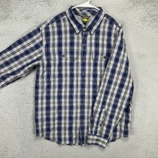 Eddie Bauer Travex Button Up Shirt Adult Large Blue Plaid Nylon Blend Hiking Men