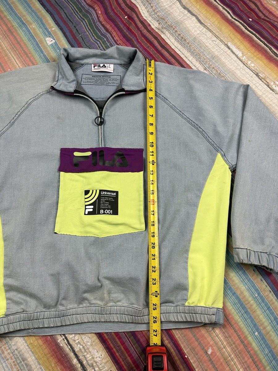 Fila Archive Revival Throwback Pullover Jacket Gray Neon Yellow