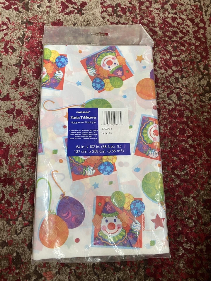 Vtg Happy Birthday Circus Clown Tablecover TableCloth 54 X 102 New Party 80s - Image 2 of 4