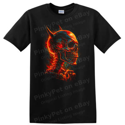 Skull Graphic T Shirt Fiery Red Horns Dark Urban Streetwear Tee