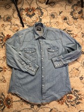 Wrangler Denim Shirt Mens XL Blue Western Pearl Snap Front Long Sleeve Cowboy