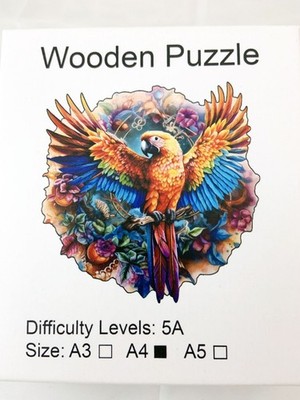 PARROT SPREADING ITS WINGS Wooden Jigsaw Puzzle, Medium size A4, NEW in box