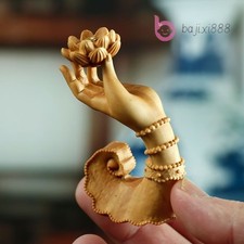 7cm Exquisitely Chinese Boxwood Handcarved Buddha Hand Lotus Zen Ornament