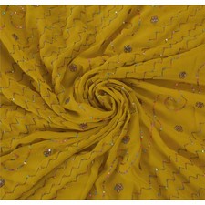 Sanskriti Vintage Green Sarees Blend Georgette Hand Beaded Fabric Craft Sari