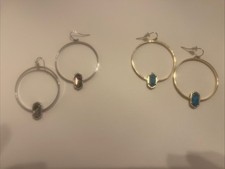2 X Kendra Scott Elora Gold Tone Silver Stone Large Hoop Earrings Glam Statement
