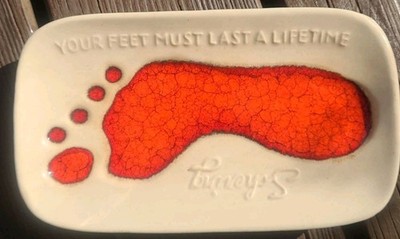 Vintage McCoy Pottery Schering Advertising  Footprint Dish Tray Red TrinketDish