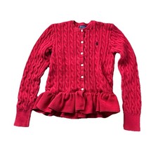 Polo Ralph Lauren Girls Sweater Dress XL 16 Red Cable Knit Christmas