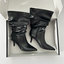 NINE WEST Melson 3 Black Ruched Slouchy Mid-Calf Stiletto High Heel Boots NIB
