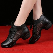 Ladies Faux Leather Mesh Dance Shoes Waltz Modern Tango Latin Outsole Practice