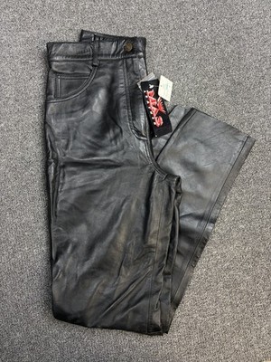 NWT Mas Leather Womens Biker Motorcycle Riding Pants Sz 10 Black Genuine Leather