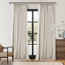 2pc Set Pinch Pleat Linen Extra Long 120In Luxury Blackout Curtains
