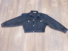 Vintage LA Gear Jacket Womens Medium Black Cropped Jean Denim Button Front 90s