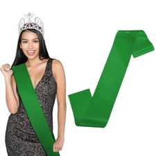 1-Pack Blank Satin Sash, 3.8 Inch Party Sash for Birthday/DIY Green 