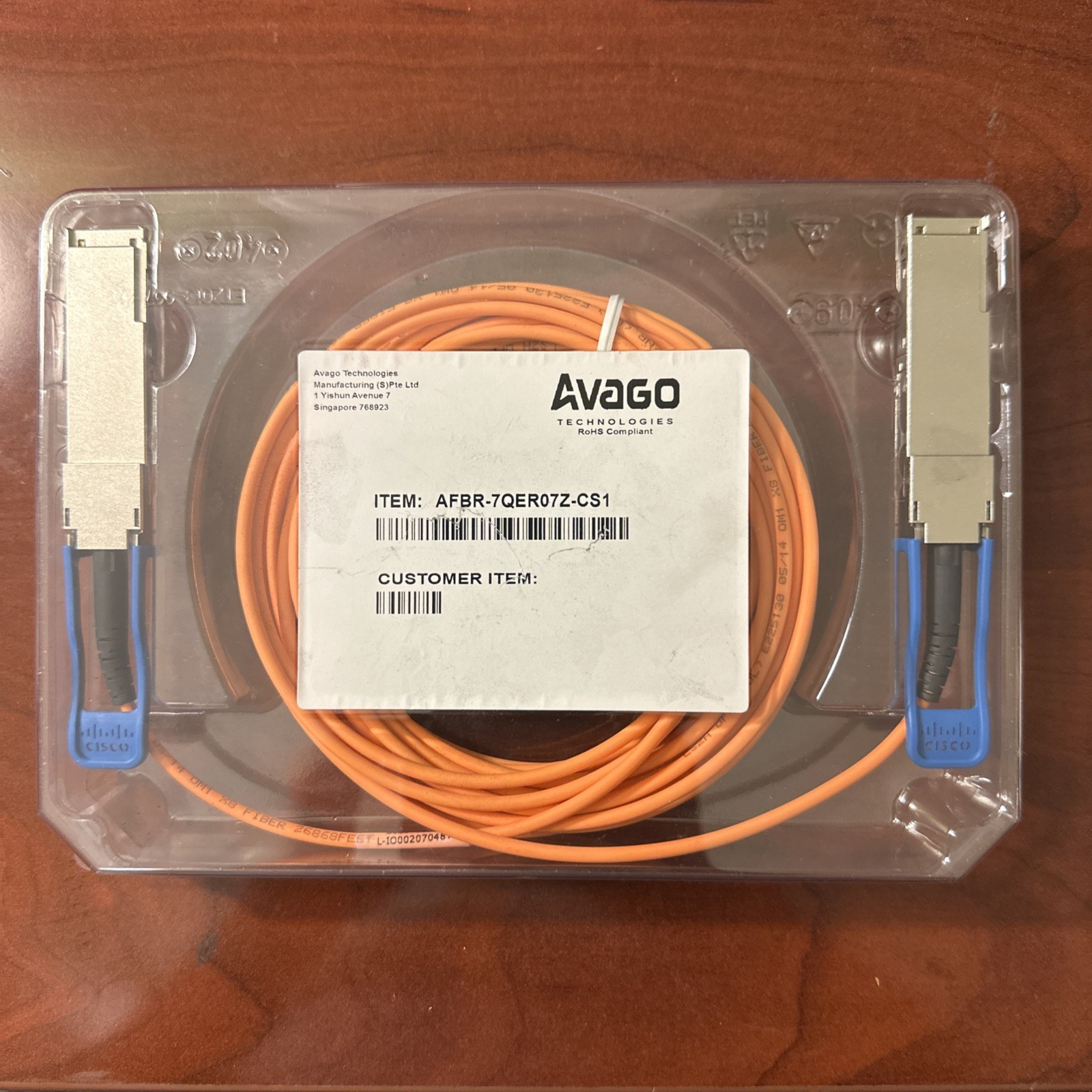 NEW AVAGO  AFBR-7QER07Z-CS1 Compatible With Cisco QSFP-H40G-AOC7M 7 meter
