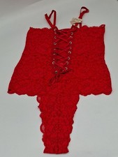 Free People Bodysuit Womens Large We Are HAH Spinster Reversible Lace Siren Red