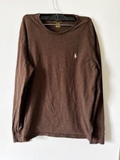 Polo Ralph Lauren Brown Cotton Tight-Knit Crewneck Pullover Logo Sweater M