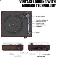 Vinyl Record Player Turntable with Built-in Bluetooth Receiver  2 Stereo Spe...