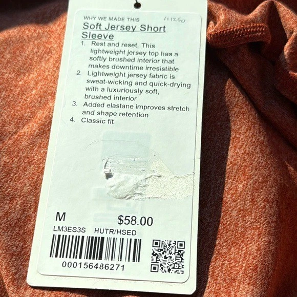 Lululemon Soft Jersey Tee Shirt Mens orange Heathered size Medium NWT - Image 3 of 4