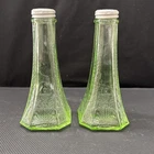 Vintage Uranium Vaseline Glass Salt Pepper Shakers Anchor Hocking Green Princess