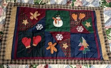 Home Classics Christmas Quilt Large Pillow Case 20x 36 Snowman Mittens Holiday