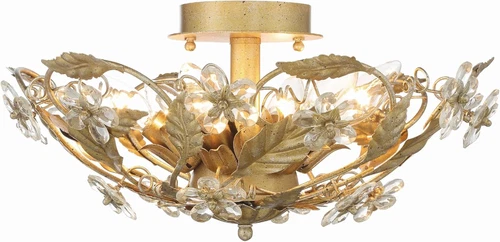 Elegant Gold Leaf Semi Flush Mount Light Fixture - Paris Market Design - Picture 3 of 9