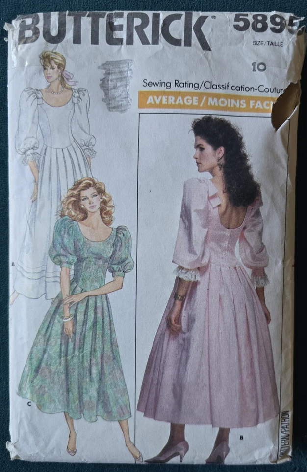 1980s Scoop Back Puff Sleeve Ruffle Wedding Dress Butterick 5895 Sewing Pattern - Image 2 of 3