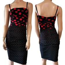 AUTH Dolce & Gabbana Polka Dot Print Ruched Silk Chiffon Sheath Dress IT38