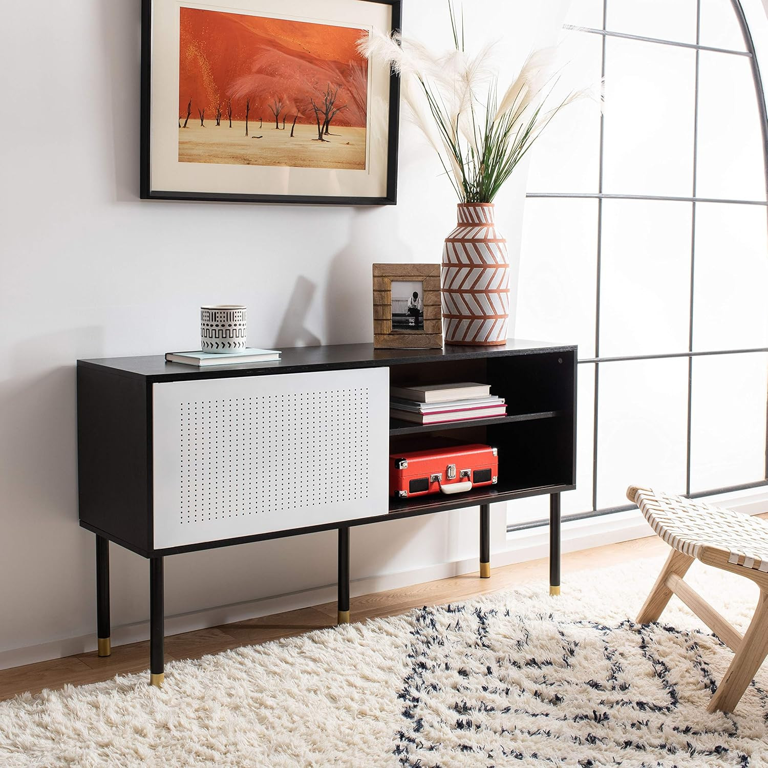 Mid-Century Modern White and Black TV Stand by  Home