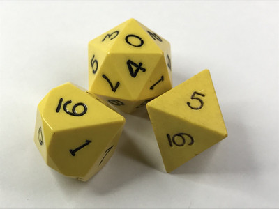 Vintage Gamescience Dice Opaque Yellow d8 d10 d20 - Game Dice - oop rpg