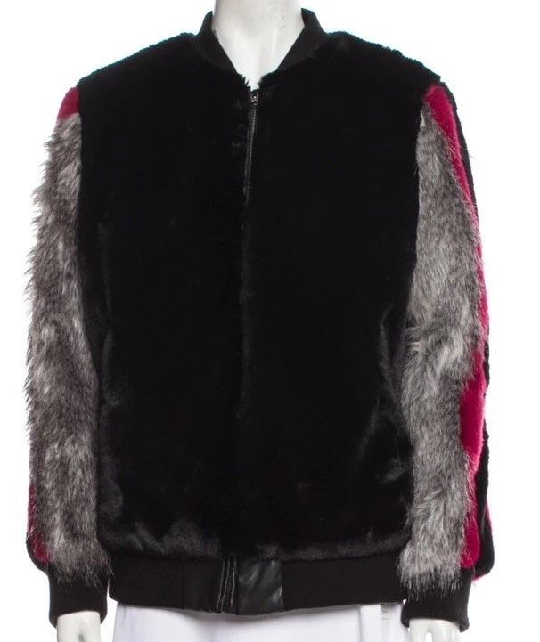 Chaqueta Universitaria Bombardero de Piel Sintética 3X Rayas de Bloque de Color Cachicho Retazos Foto 3 de 4