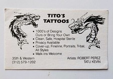 original vintage 1990s tito's tattoos chicago tattooing tattoo business card