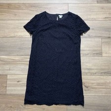 J.Crew Factory Womens Lace Lines Dress With Scalloped Hem Size 10 Black