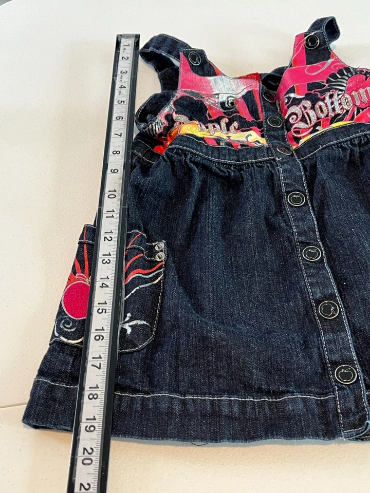 Apple Bottoms Denim Jumper Dress Girls 5 6 Blue Pink Graphic Pockets Casual - Image 4 of 4