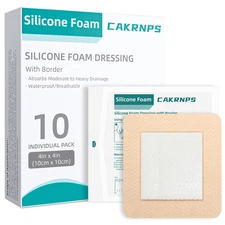 Silicone Foam Dressing 4“ X 4” with Adhesive Border,10 Packs Waterproof Silicone