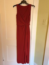 Ralph Lauren Women's Sleeveless Maxi Evening Jersey Ruched Waist Dress V-Neck 10