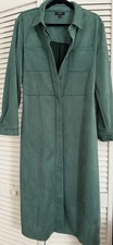 Alfani Green Suede Collared Midi Shirt Dress Button Accents Long Sleeve Size L