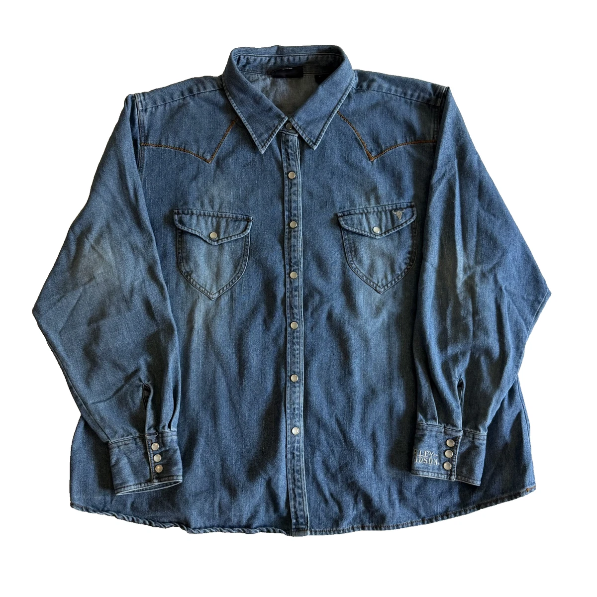 Harley-Davidson Denim Long Sleeve Casual Button-Down Shirts for