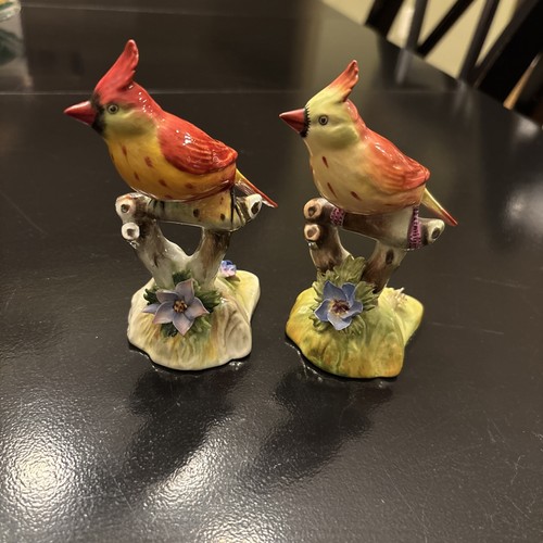 Pair Royal Adderley Female Cardinal Bird Figurines Bone China England Vintage