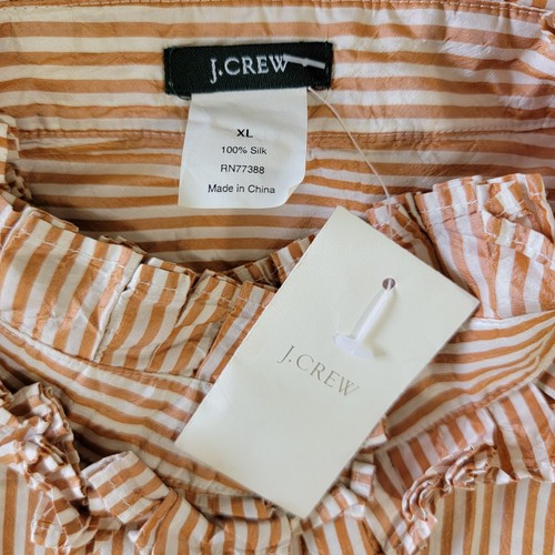 Camicetta J Crew 100% seta marrone avorio a righe pieghettata colletto arricciato nuova con etichette taglia XL - Foto 6 di 9