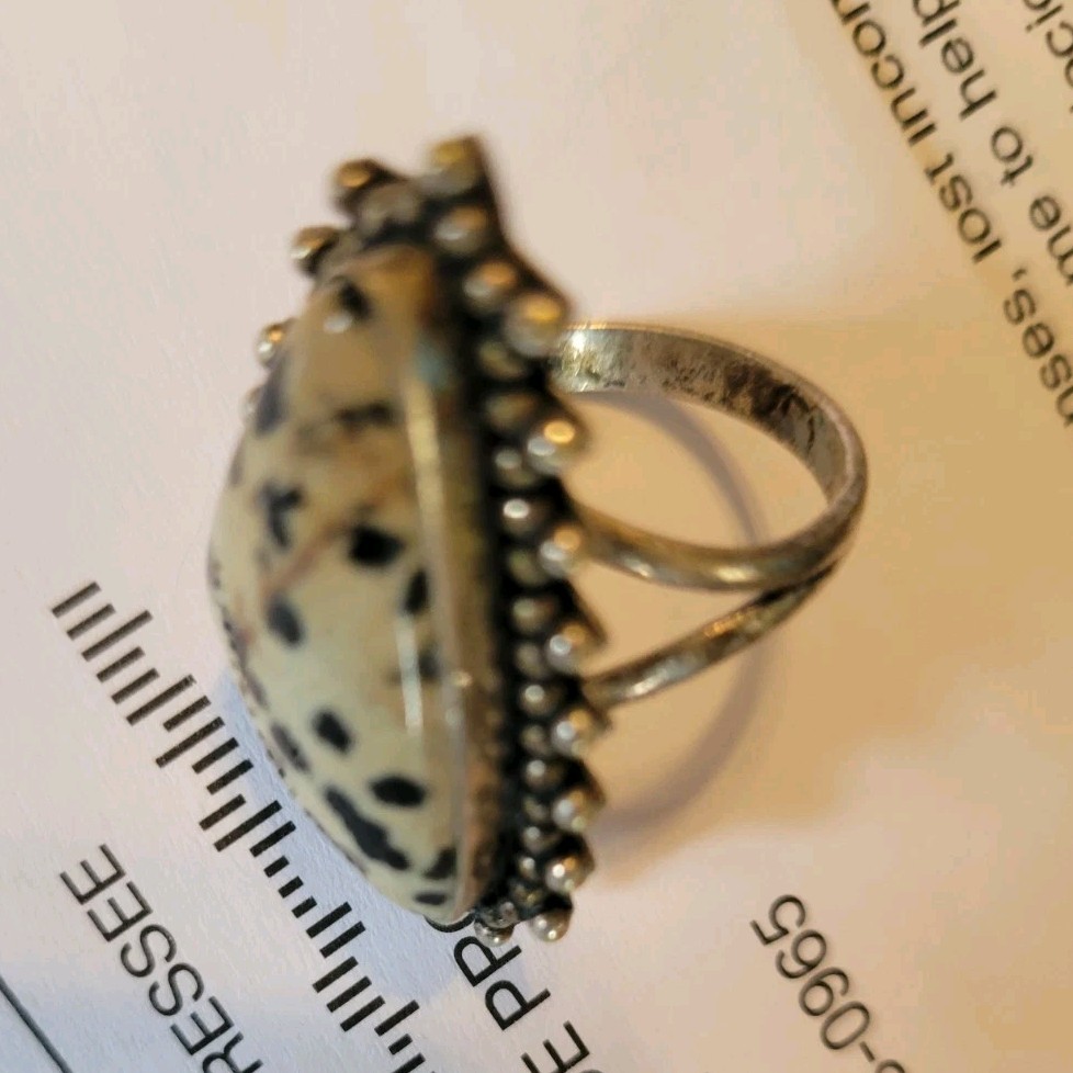 Dalmatian Jasper Statement Ring Triangular Bezel … - image 1