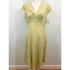 Talbots Green Leaf Pure Silk Empire Dress Size 8 Petite Fairy Forest Feminine