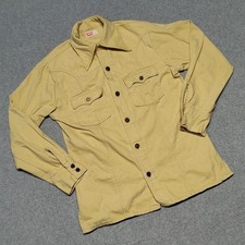 VTG 70s Levi's Denim Shirt Men's M Cotton Twill Beige Metal Buttons Heavy Work