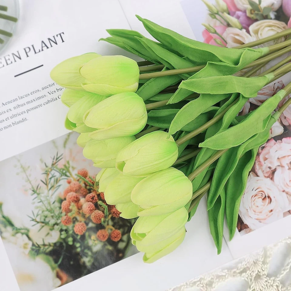 Flores de tulipán artificiales 18 piezas decoración de primavera de tacto real para hogar de Pascua Foto 4 de 4