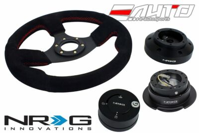 NRG 320 Race Suede Red Steering Wheel/101 Hub/2.5 Black Quick Release/Lock Matt