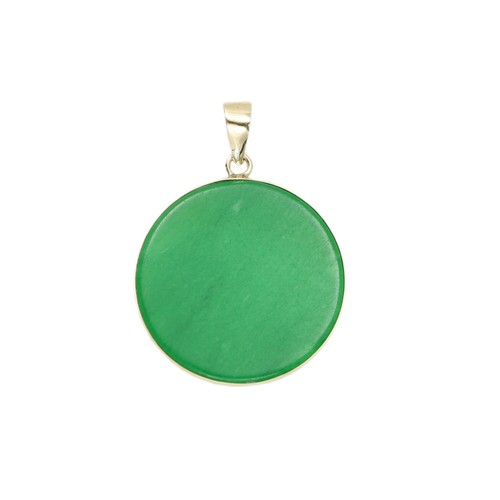 Jade Round Disc Circle jade Pendant in Solid 14k Gold Yellow Gold - Picture 16 of 16
