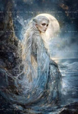 ARIANRHOD GODDESS ART PRINT, Witchy Moon Poster, Celtic Goddess Wall Decor E862