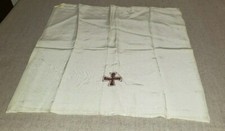 VINTAGE CHALICE VEIL IVORY WHITE SILK W/GOLD CROSS FIXER UPPER 20" X 20"