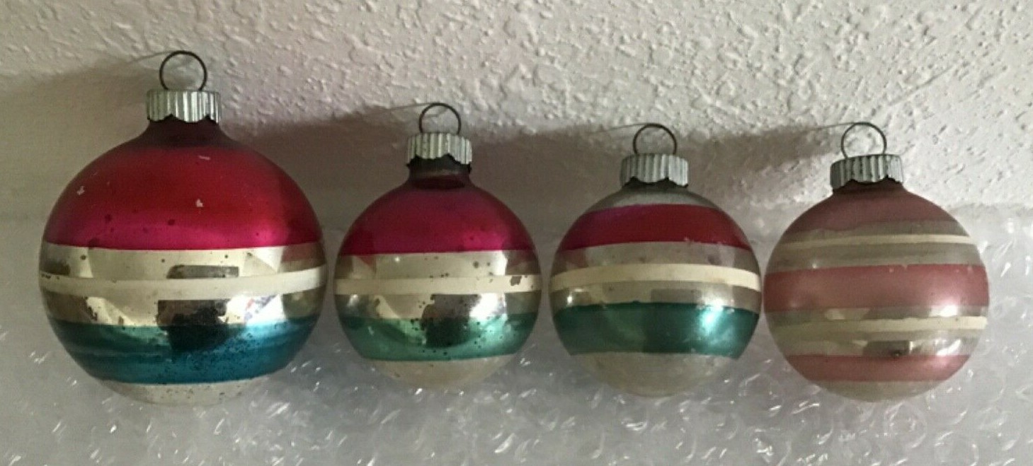 Vintage Lot of 4 Mercury Glass Red White Green Silver Ornaments Lot 4 ...
