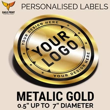 100 Custom Gold Foil Logo Stickers – 0.5‑7” Personalized Round Labels Made in US