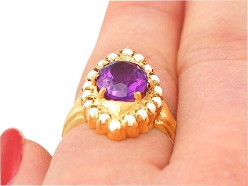 Vintage, 2,51 ct Amethyst und Saatperle, 9k Gelbgold eleganter Ring - 1976 - Bild 10 von 10